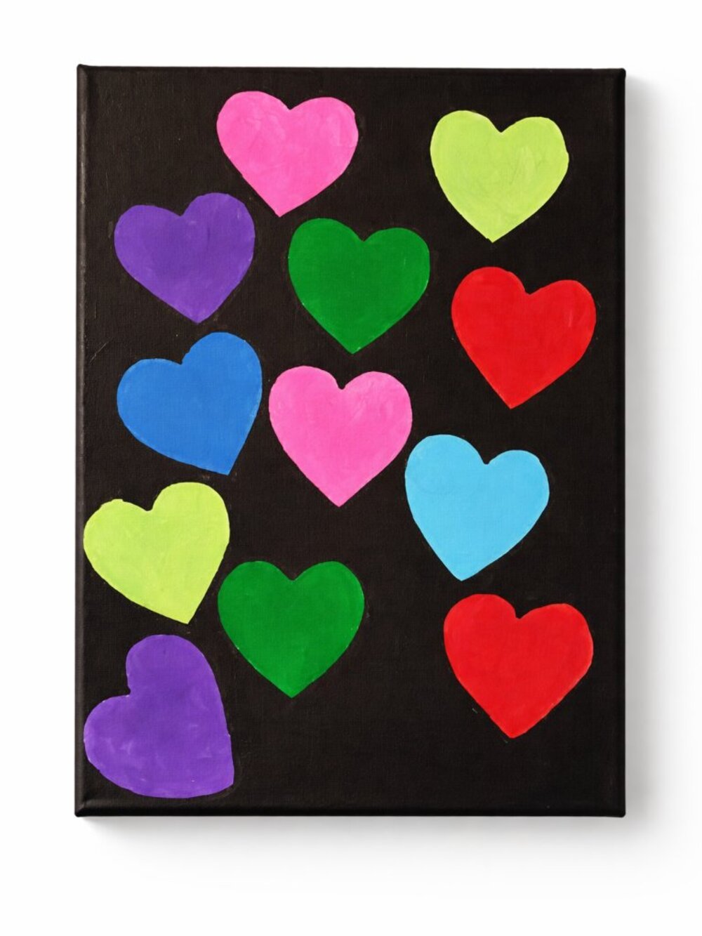 Handpainted Neon Hearts Acrylic Canvas Art 9x12 Colorful Dopamine Wall Decor OE